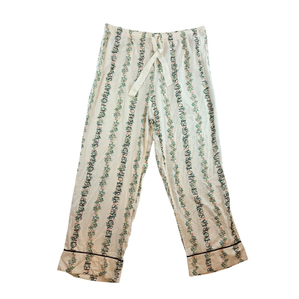 Victoria Secret White Floral Stripe light cotton Pajama Lounge Sleep Pant sz XL